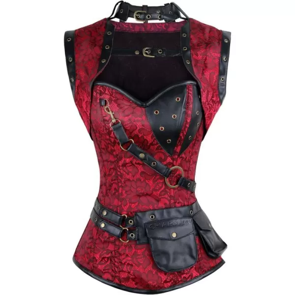 Charmian Womens Steampunk Spiral Steel Boned Vintage Retro Corset Tops BustierRed