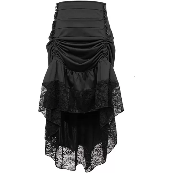 Charmian Womens Steampunk Victorian Gothic Lace Trim Ruffled High Low SkirtBlack