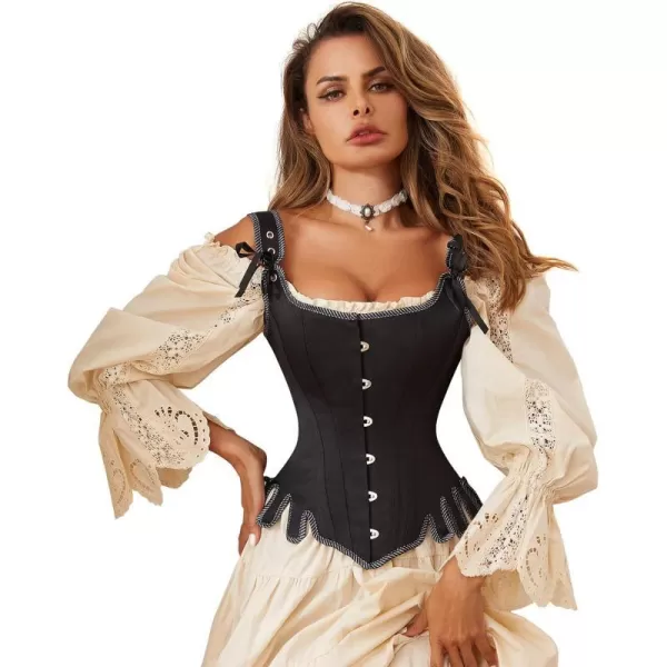 Charmian Womens Victorian Vintage Brocade Lace Up Bustier Overbust Corset TopBlack