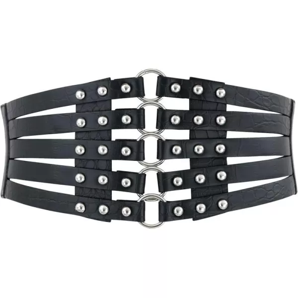 Charmian Womens Vintage Fashion Faux Leather Rivet Elastic Waist Cinch BeltBlack