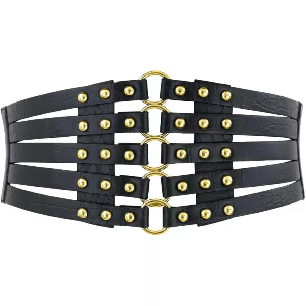 Charmian Womens Vintage Fashion Faux Leather Rivet Elastic Waist Cinch BeltBlackGold