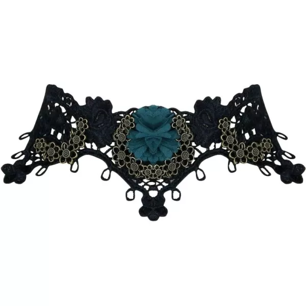 Charmian Womens Steampunk Accessories Costume Cosplay Lace Choker Beads Chain Decorative NecklaceBlack Lace  Green Flower