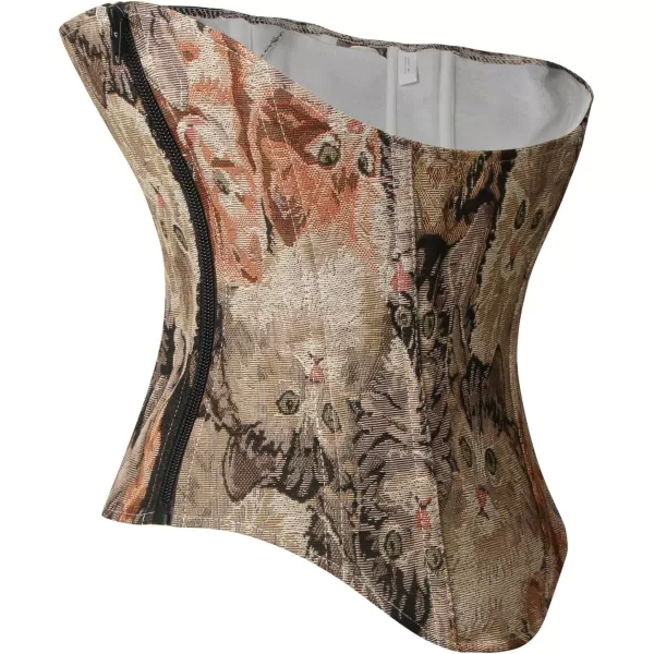 Charmian Womens Renaissance Vintage Cat Printed Underbust Waist Training Corset