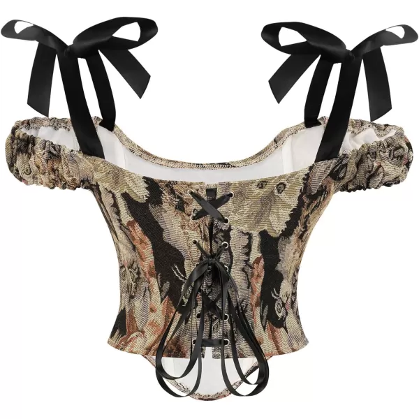 Charmian Womens Retro Vintage Off Shoulder Push Up Tank Corset Bustier Crop Top