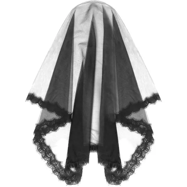 Charmian Retro Lace Brides Veil Church Chapel Mantilla Latin Mass Head CoveringBlack