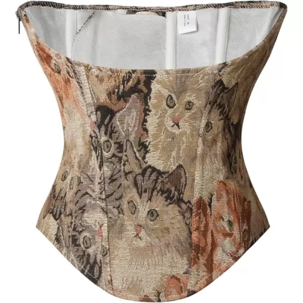 Charmian Womens Renaissance Vintage Cat Printed Underbust Waist Training Corset