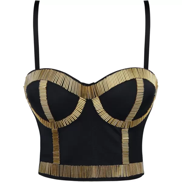 imageCharmian Womens Punk Metallic Stick Clubwear Party Bustier Bra Crop TopBlackGold