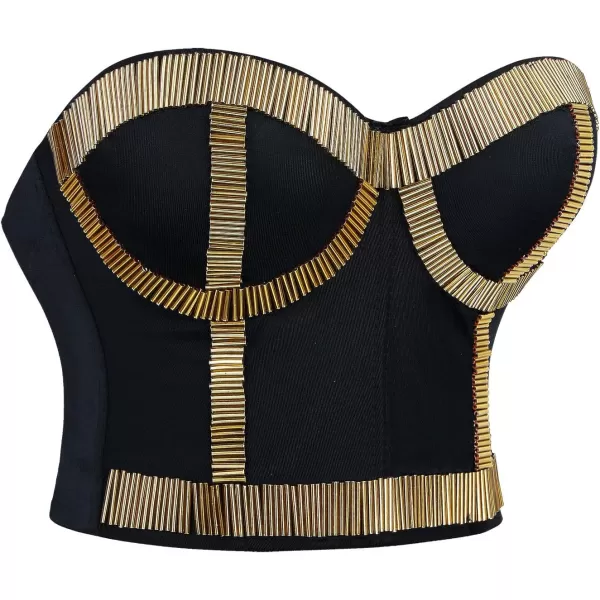 imageCharmian Womens Punk Metallic Stick Clubwear Party Bustier Bra Crop TopBlackGold