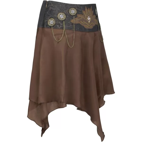 imageCharmian Womens Steampunk Victorian Embroidered Layered Irregular Ruffled SkirtBrown