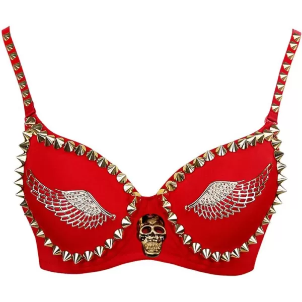 imageCharmian Womens B Cup Fashion Metallic Rivets Wings Punk Clubwear Bra TopRed