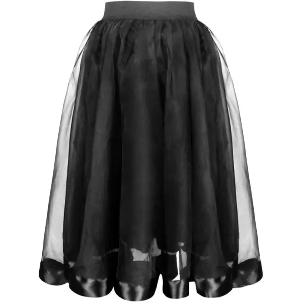 imageCharmian Womens Gothic MultiLayered Sheer Mesh Long Tulle Pleated Maxi SkirtKnee LengthBlack