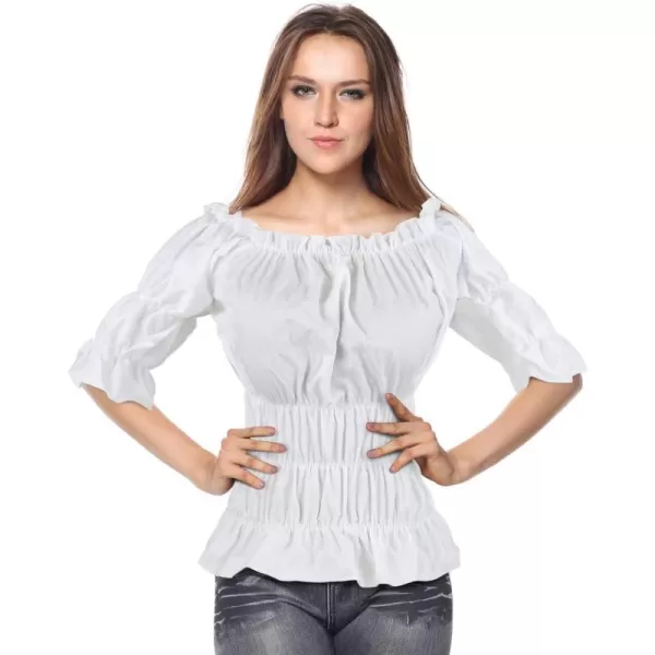 imageCharmian Womens Off Shoulder Short Sleeves Ruffles Blouse Shirt Crop Top