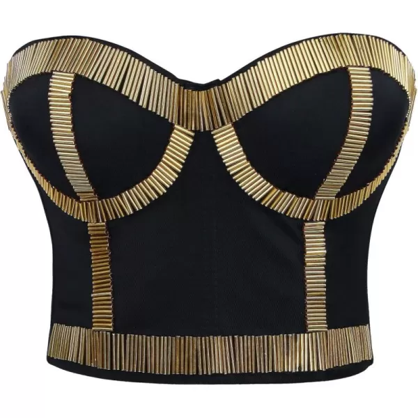 imageCharmian Womens Punk Metallic Stick Clubwear Party Bustier Bra Crop TopBlackGold