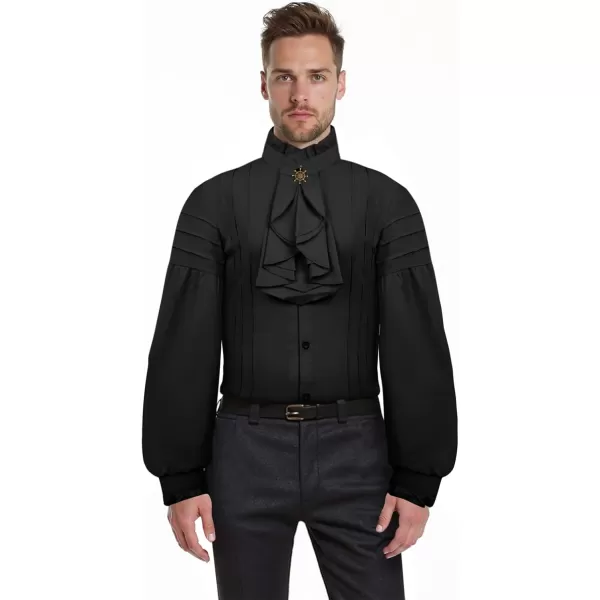 imageCharmian Mens Gothic Victorian Long Sleeve Ruffled Pirate Shirt with ButtonsBlack