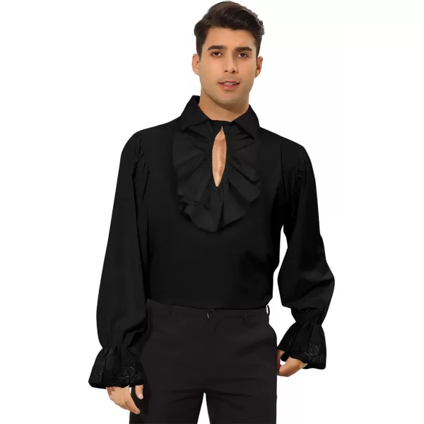 imageCharmian Mens Vintage Ruffled Long Sleeve Pirate Shirt Vampire Costume TopBlack