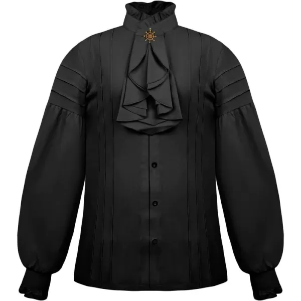 imageCharmian Mens Gothic Victorian Long Sleeve Ruffled Pirate Shirt with ButtonsBlack