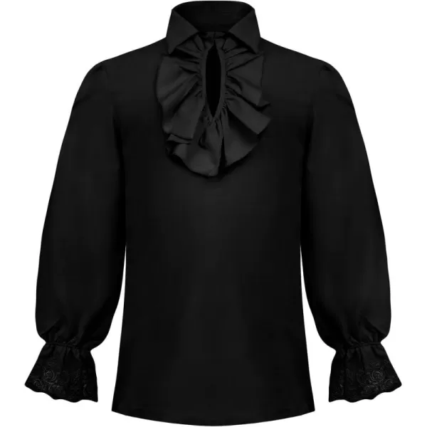 imageCharmian Mens Vintage Ruffled Long Sleeve Pirate Shirt Vampire Costume TopBlack