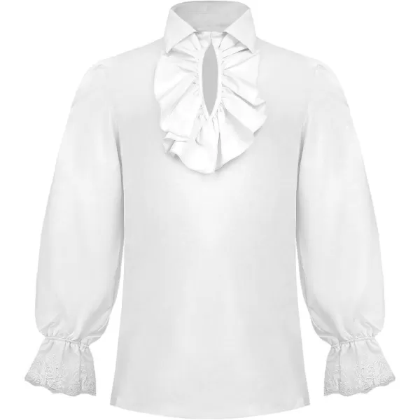 imageCharmian Mens Vintage Ruffled Long Sleeve Pirate Shirt Vampire Costume TopWhite