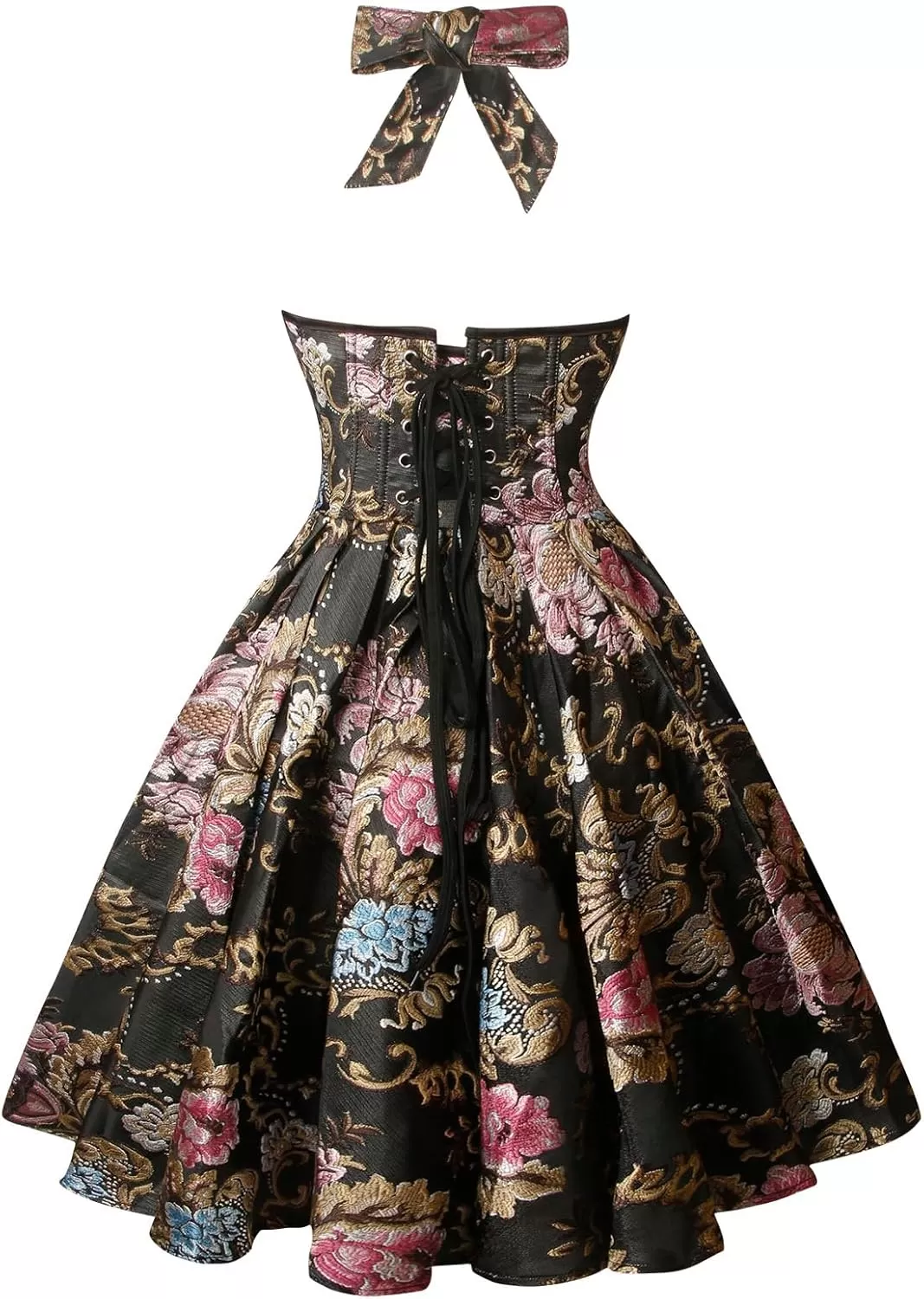 imageCharmian Womens 1950s Vintage Retro Sleeveless Swing Floral Halter Corset DressBlackPeony