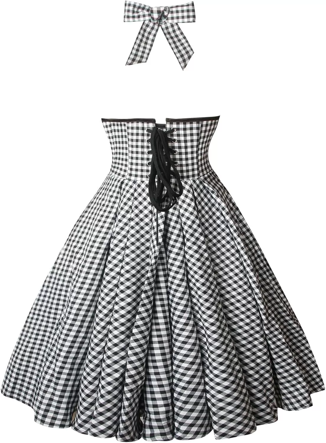 imageCharmian Womens 1950s Vintage Retro Sleeveless Swing Floral Halter Corset DressBlackPlaid
