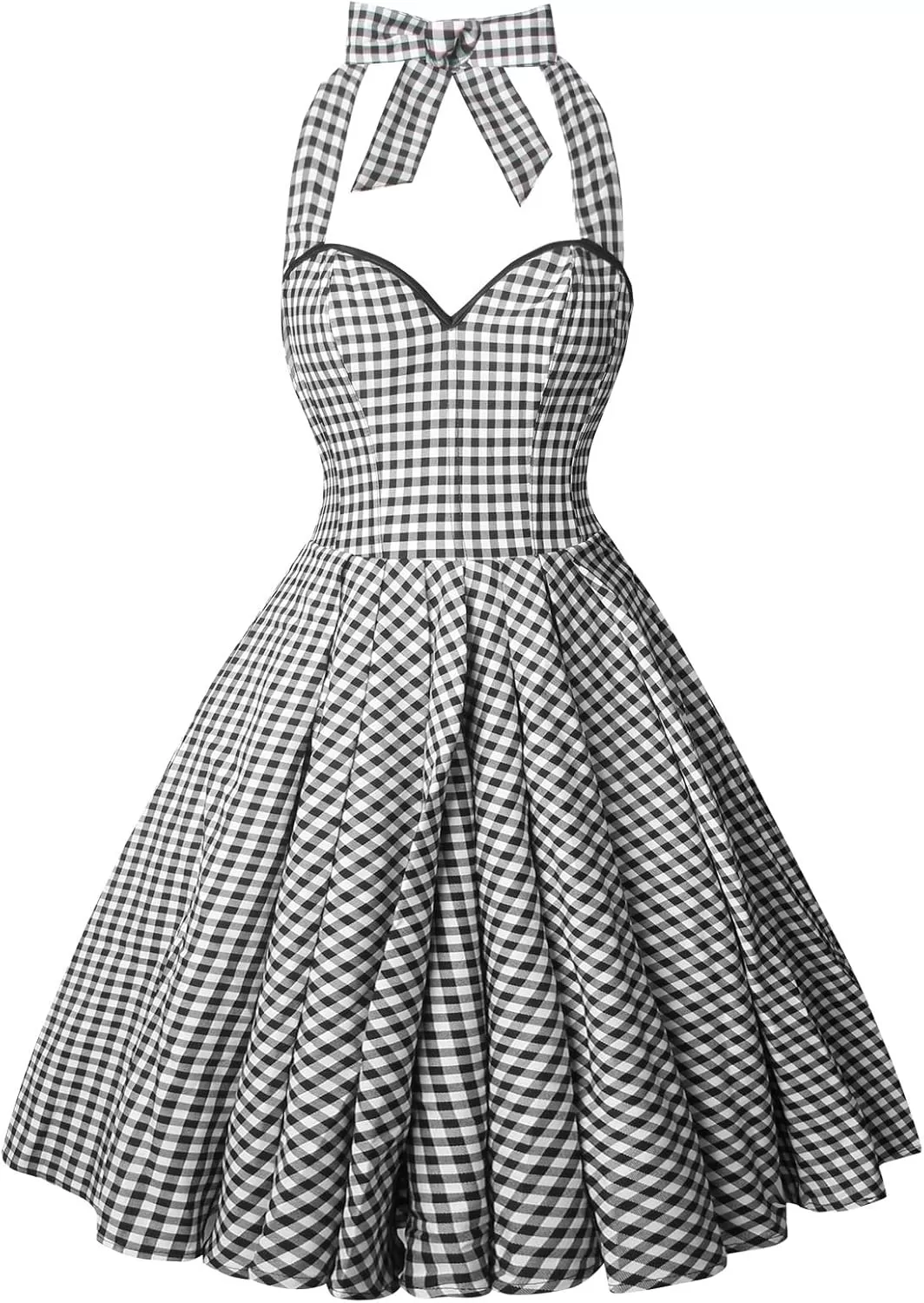 imageCharmian Womens 1950s Vintage Retro Sleeveless Swing Floral Halter Corset DressBlackPlaid