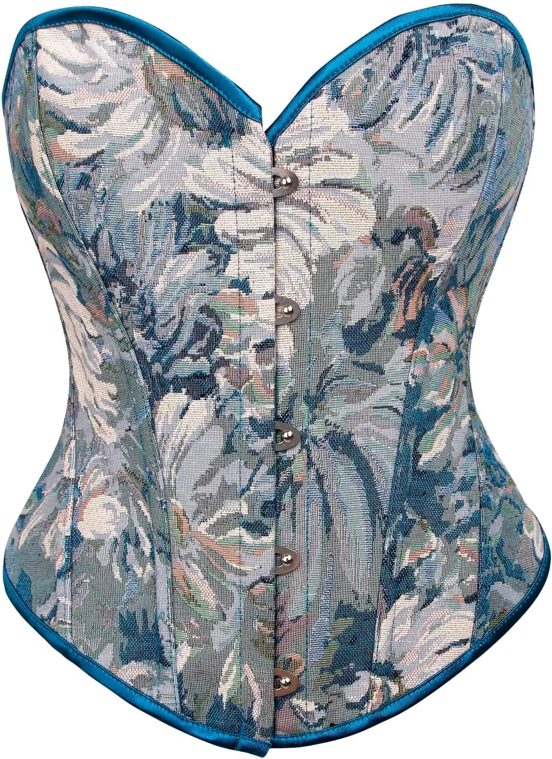 imageCharmian Womens Floral Lace Up Boned Overbust Corset Bustier Bodyshaper TopBlue