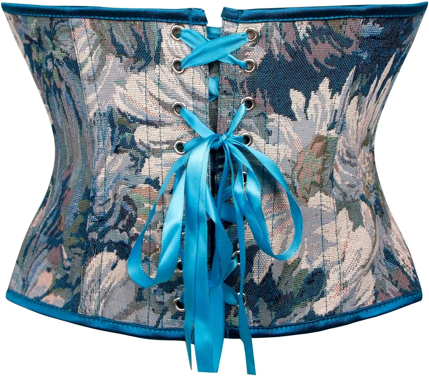 imageCharmian Womens Floral Lace Up Boned Overbust Corset Bustier Bodyshaper TopBlue