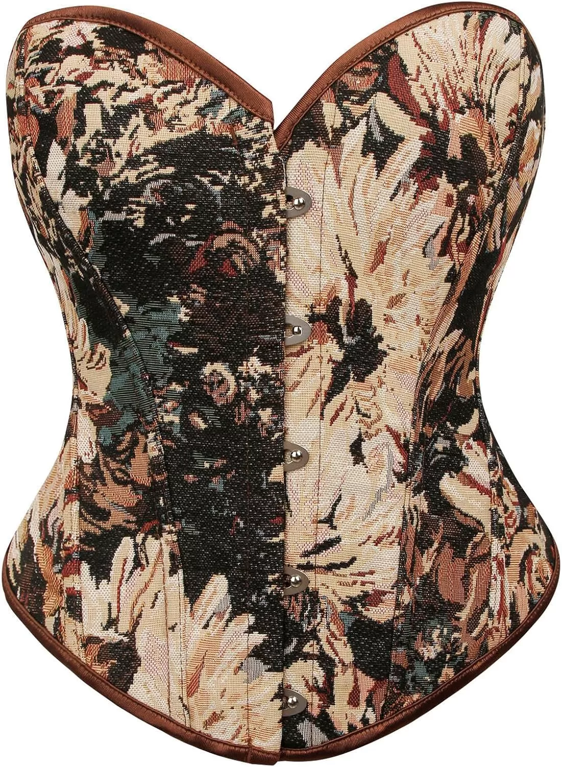 imageCharmian Womens Floral Lace Up Boned Overbust Corset Bustier Bodyshaper TopBrown