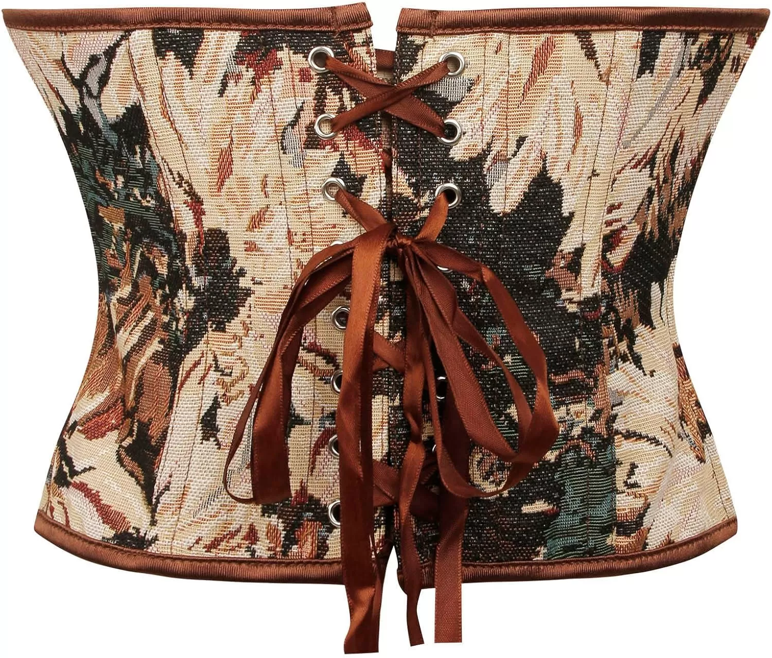 imageCharmian Womens Floral Lace Up Boned Overbust Corset Bustier Bodyshaper TopBrown