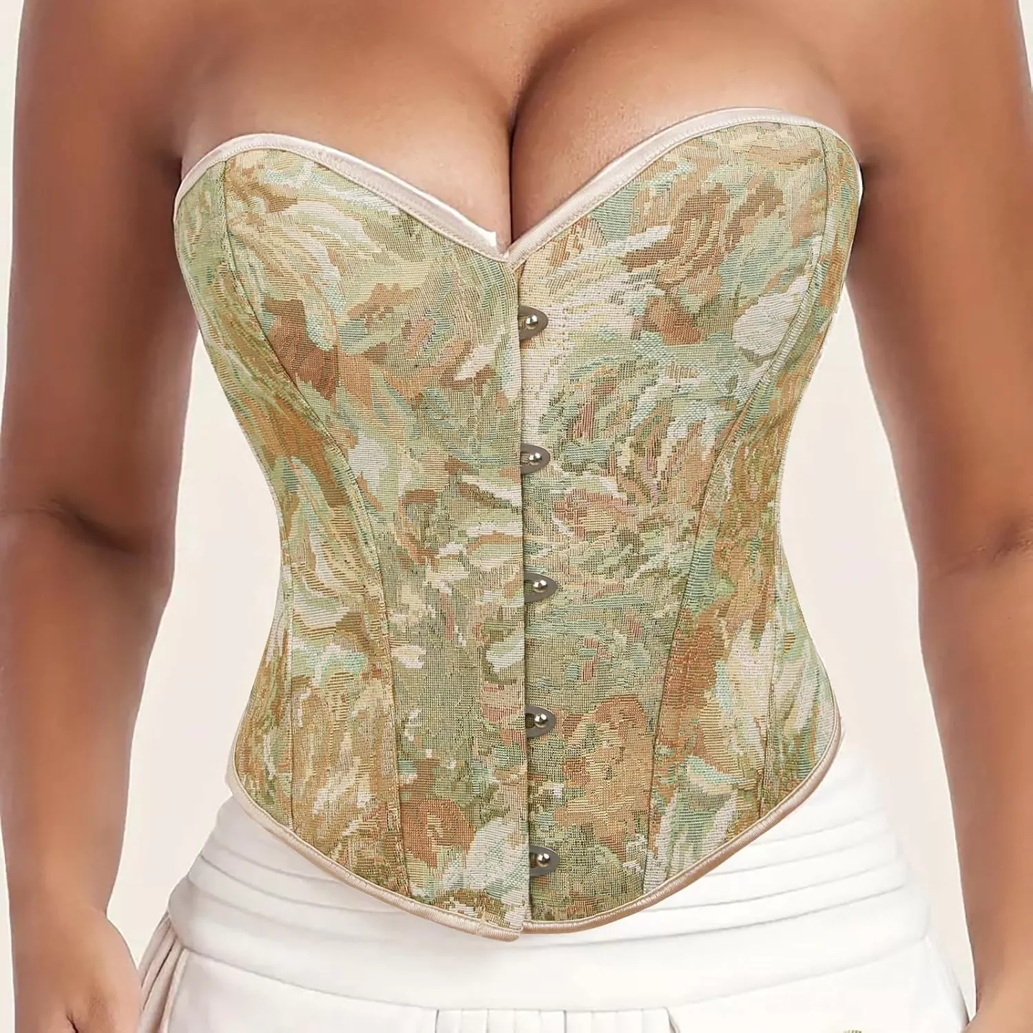 imageCharmian Womens Floral Lace Up Boned Overbust Corset Bustier Bodyshaper TopGreen