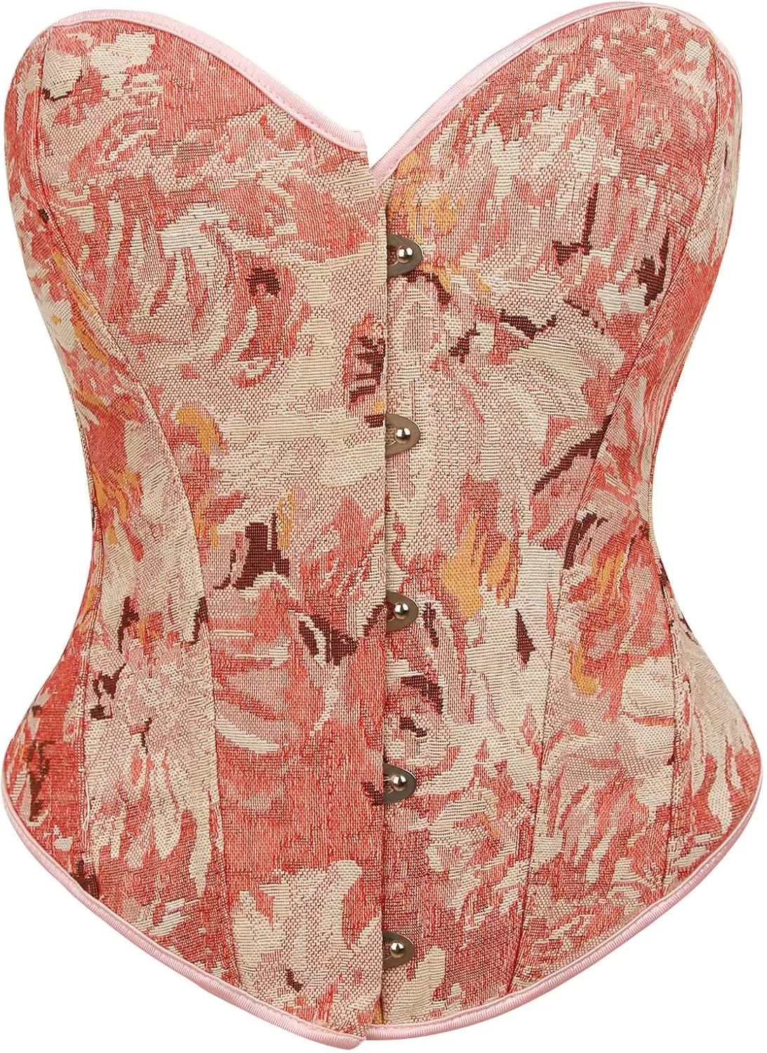 imageCharmian Womens Floral Lace Up Boned Overbust Corset Bustier Bodyshaper TopPink