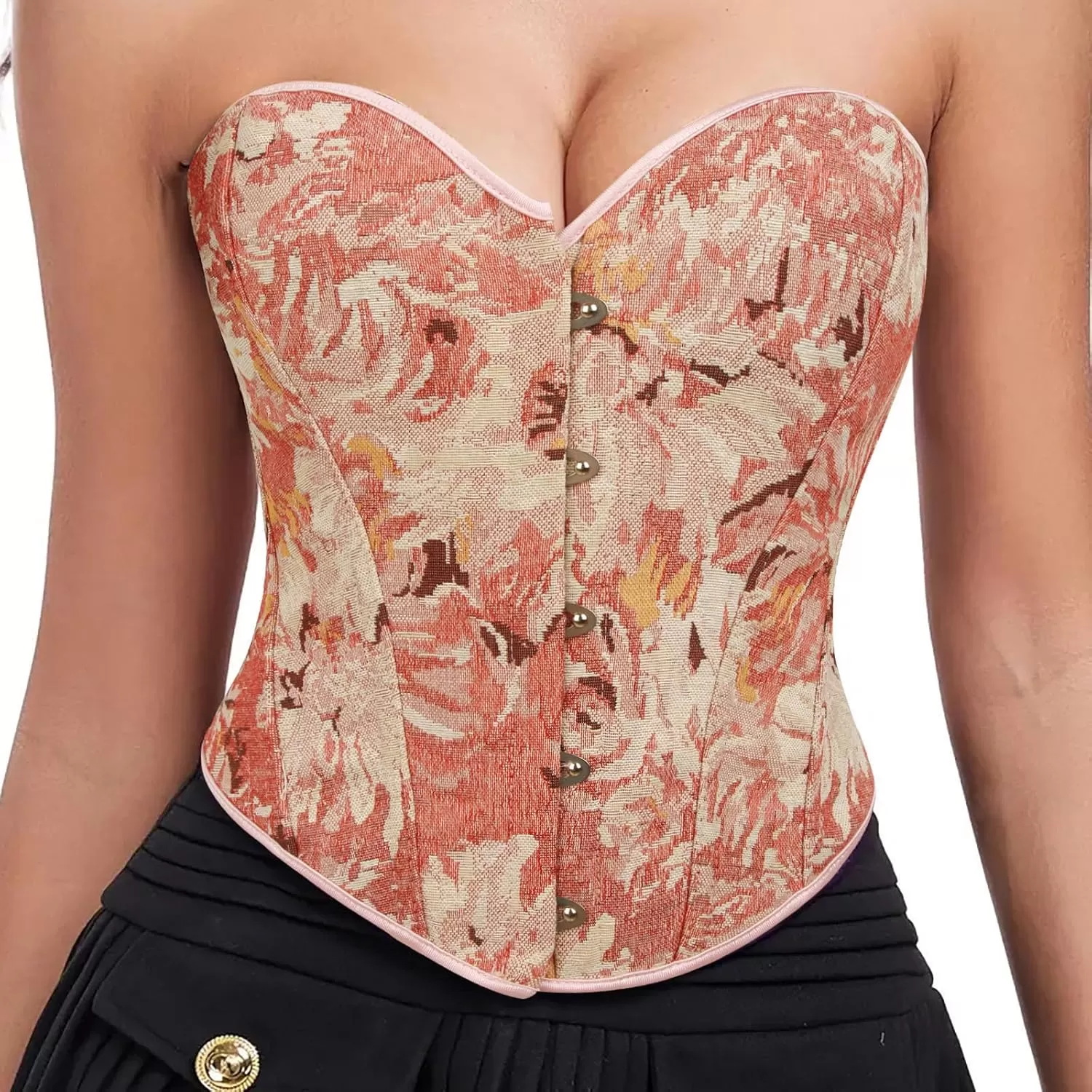 imageCharmian Womens Floral Lace Up Boned Overbust Corset Bustier Bodyshaper TopPink