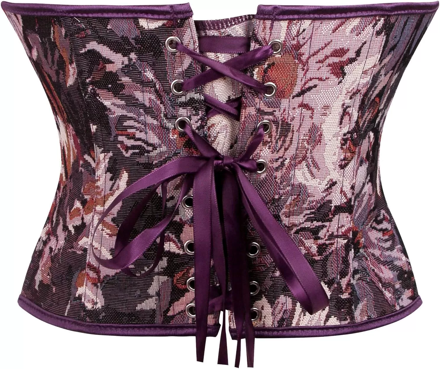 imageCharmian Womens Floral Lace Up Boned Overbust Corset Bustier Bodyshaper TopPurple