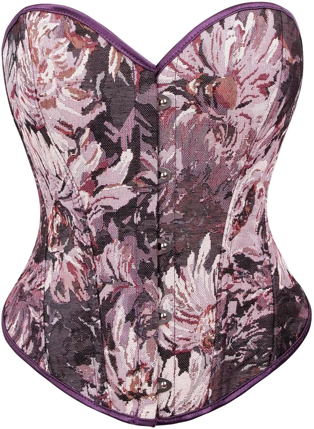 imageCharmian Womens Floral Lace Up Boned Overbust Corset Bustier Bodyshaper TopPurple