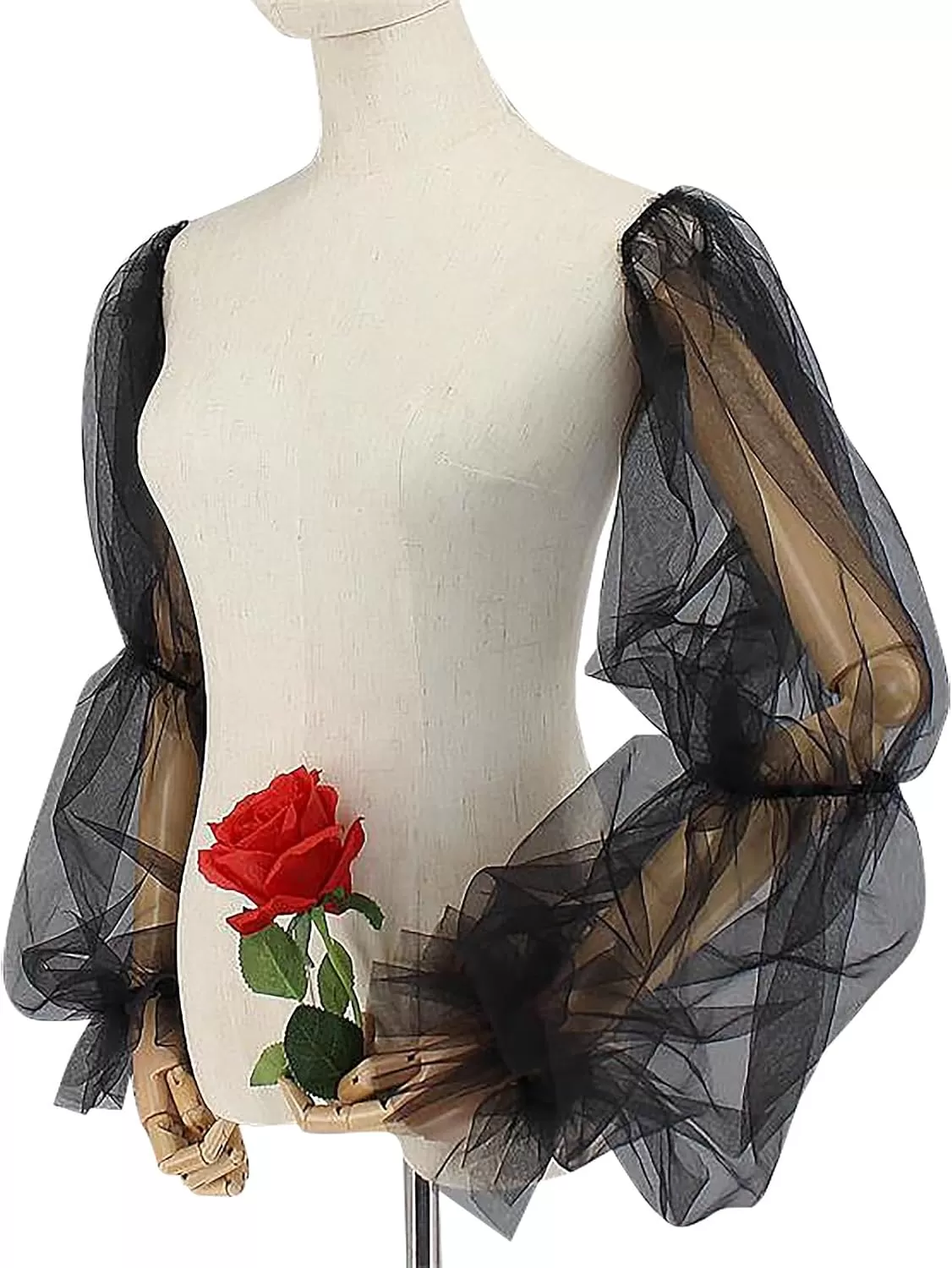 imageCharmian Womens Long Fingerless Sheer Gloves Detachable Mesh Tulle SleevesBlack