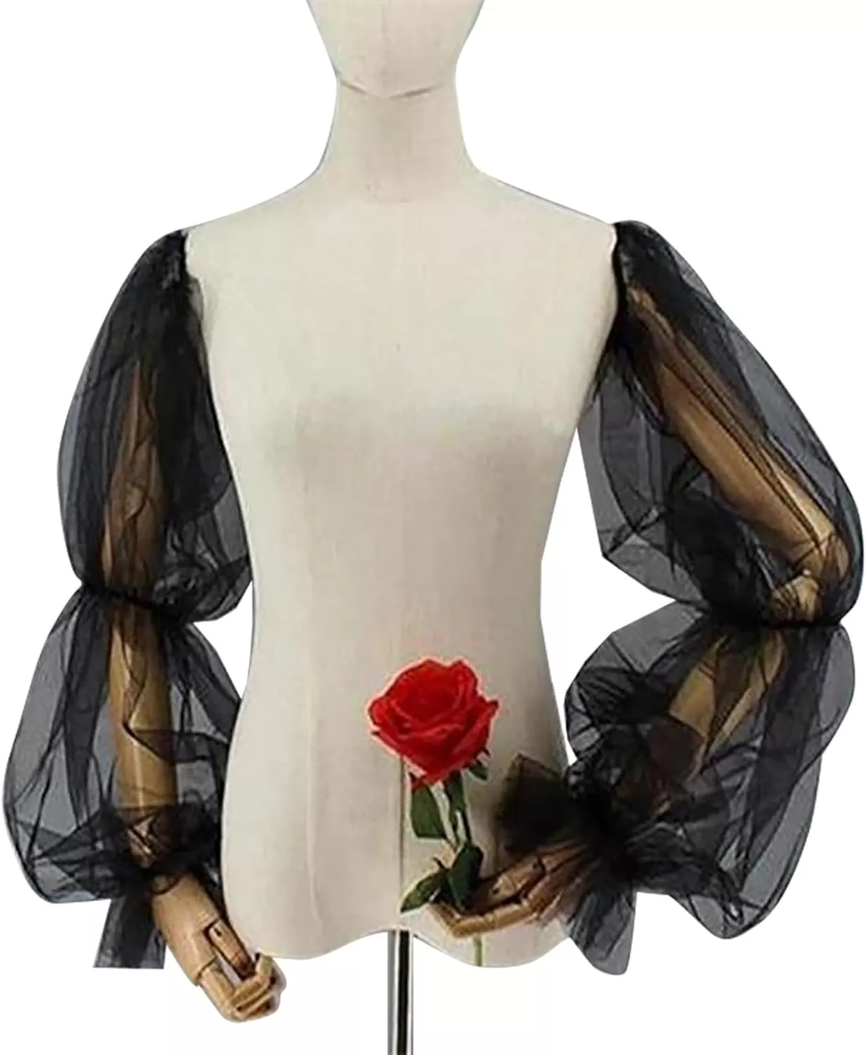 imageCharmian Womens Long Fingerless Sheer Gloves Detachable Mesh Tulle SleevesBlack