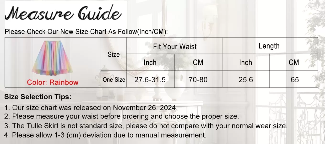 imageCharmian Womens Pleated Knee Length Elastic High Waist ALine Midi Tulle SkirtRainbow
