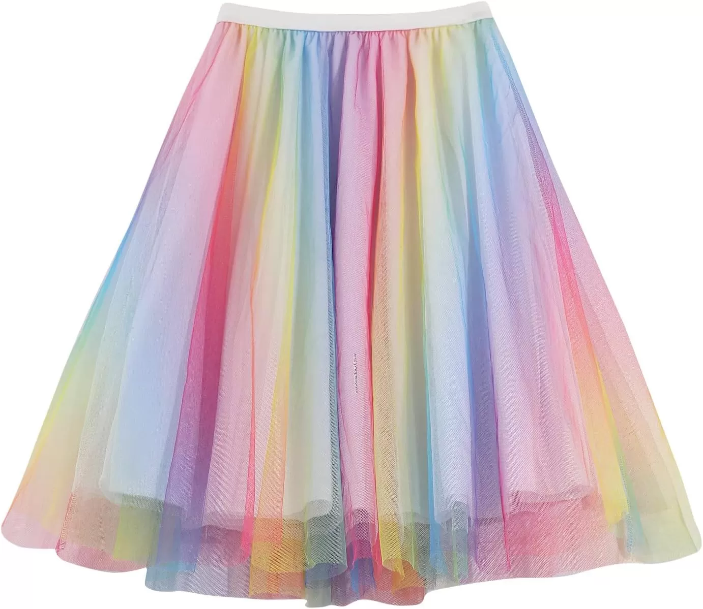 imageCharmian Womens Pleated Knee Length Elastic High Waist ALine Midi Tulle SkirtRainbow