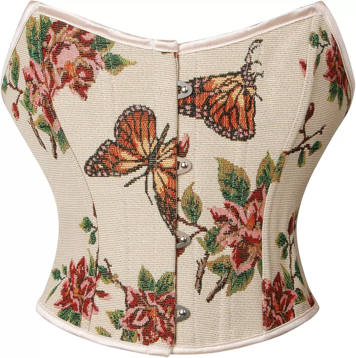 imageCharmian Womens Renaissance Retro Floral Strapless Bustier Corset Crop TopBeige