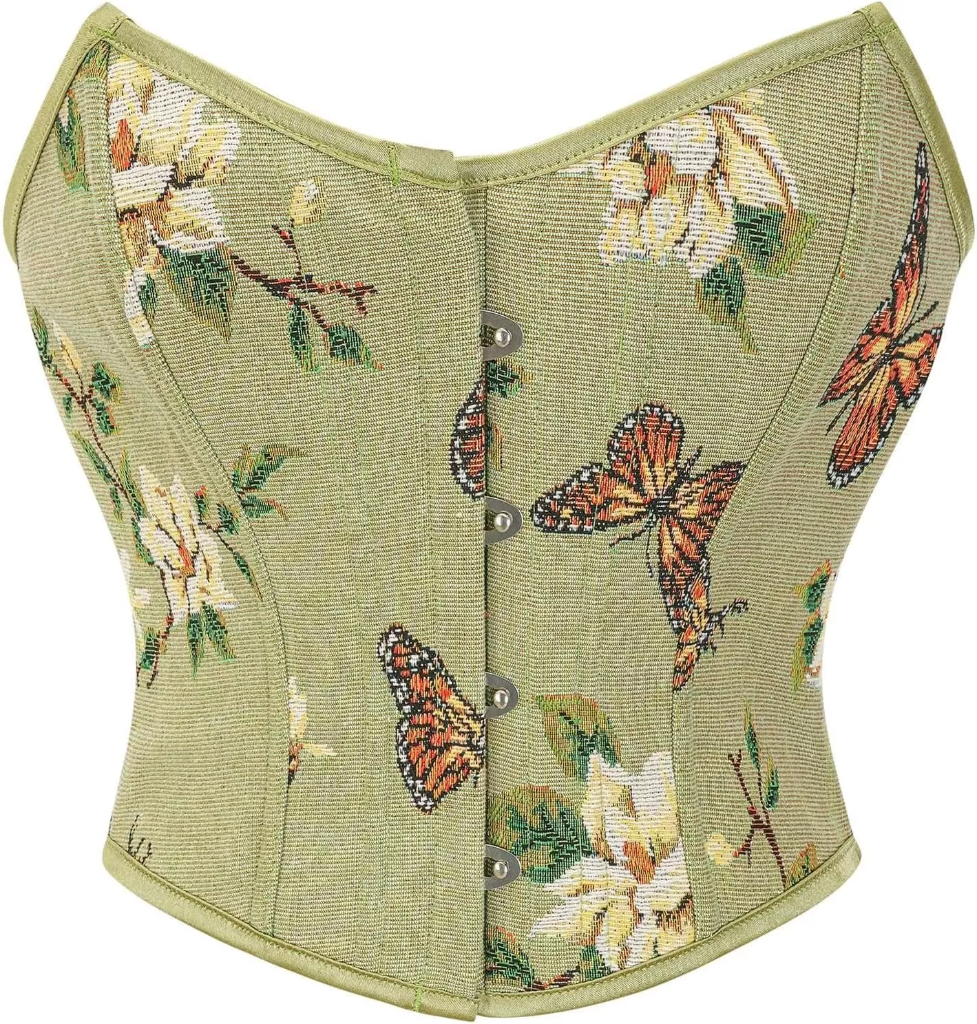 imageCharmian Womens Renaissance Retro Floral Strapless Bustier Corset Crop TopGreen