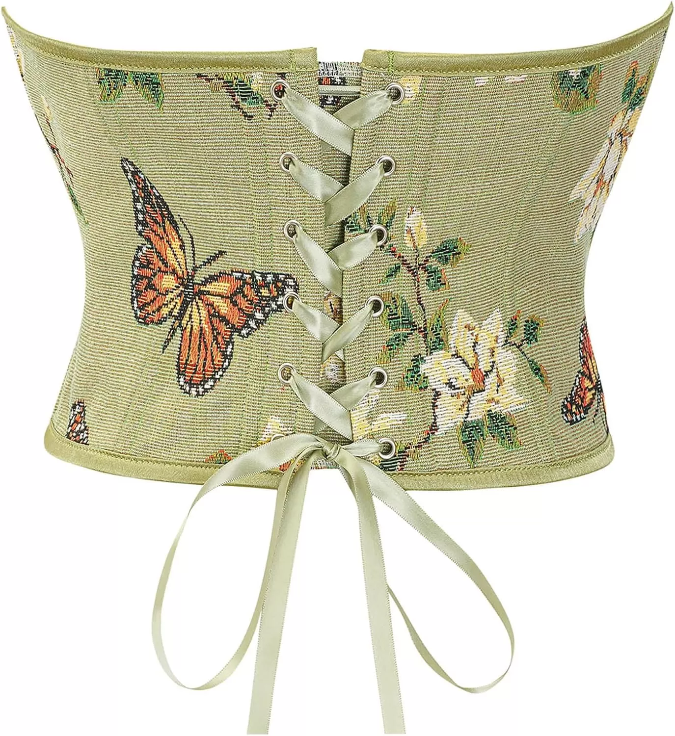 imageCharmian Womens Renaissance Retro Floral Strapless Bustier Corset Crop TopGreen