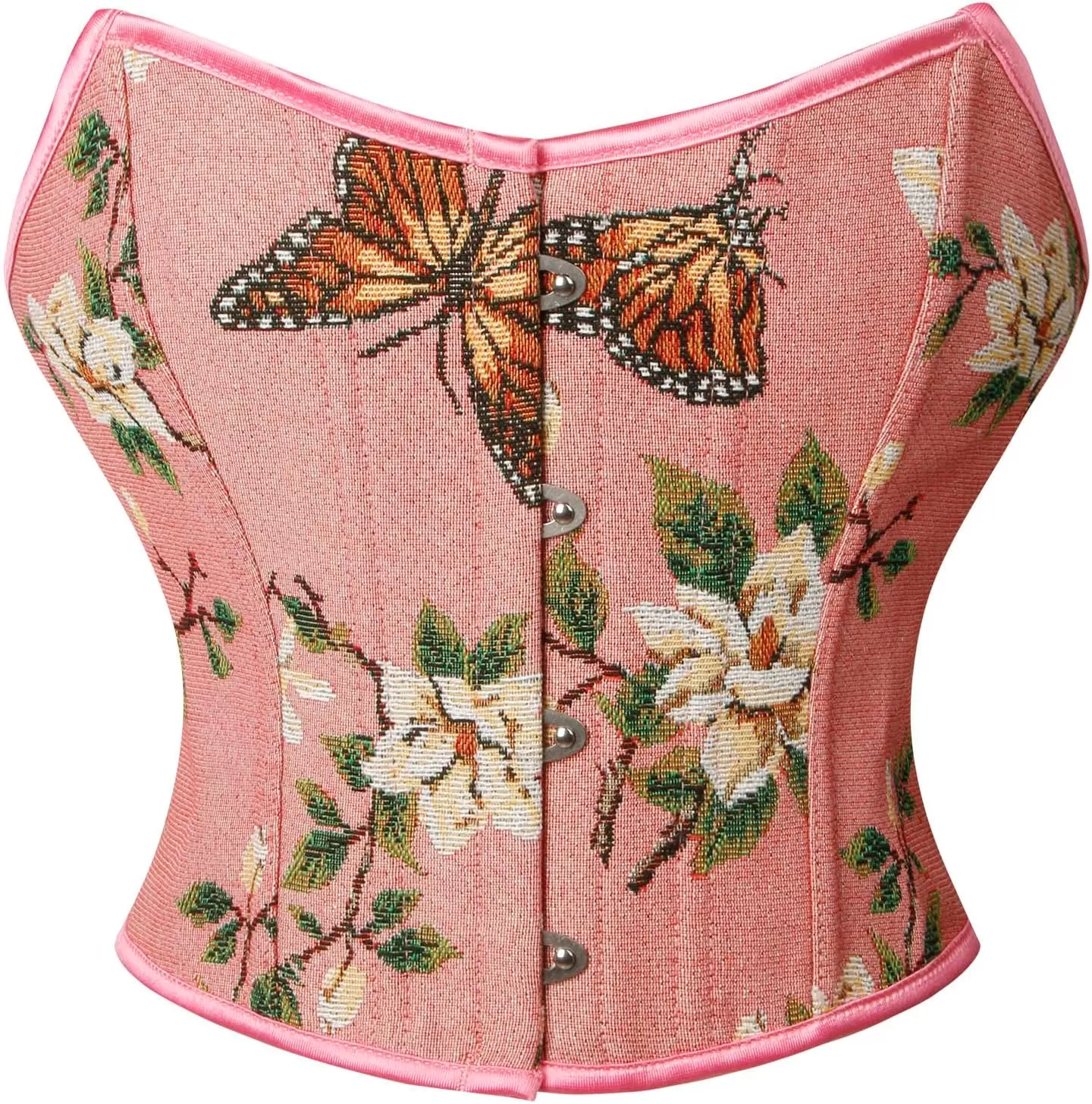imageCharmian Womens Renaissance Retro Floral Strapless Bustier Corset Crop TopPink