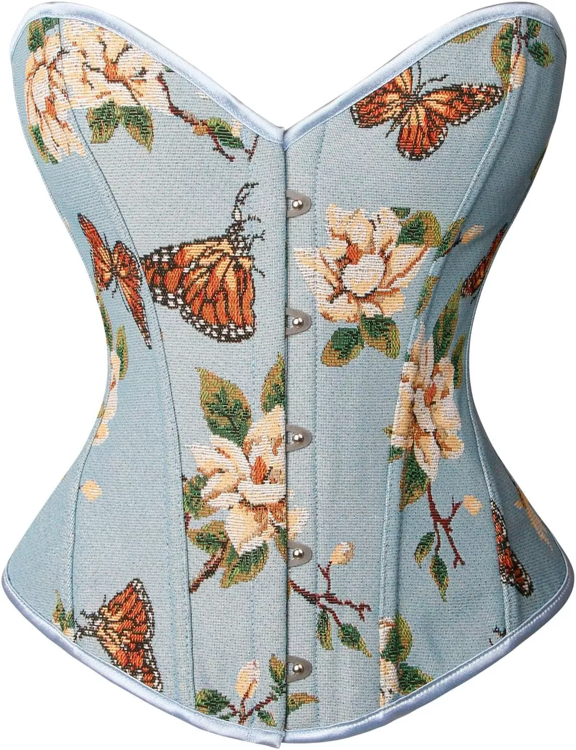 imageCharmian Womens Renaissance Vintage Butterfly Floral Print Overbust Corset TopBlue