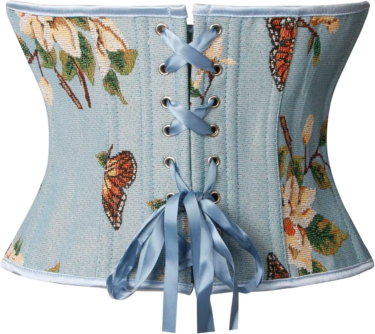 imageCharmian Womens Renaissance Vintage Butterfly Floral Print Overbust Corset TopBlue