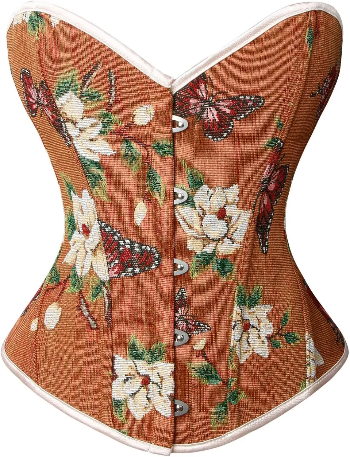 imageCharmian Womens Renaissance Vintage Butterfly Floral Print Overbust Corset TopBrown