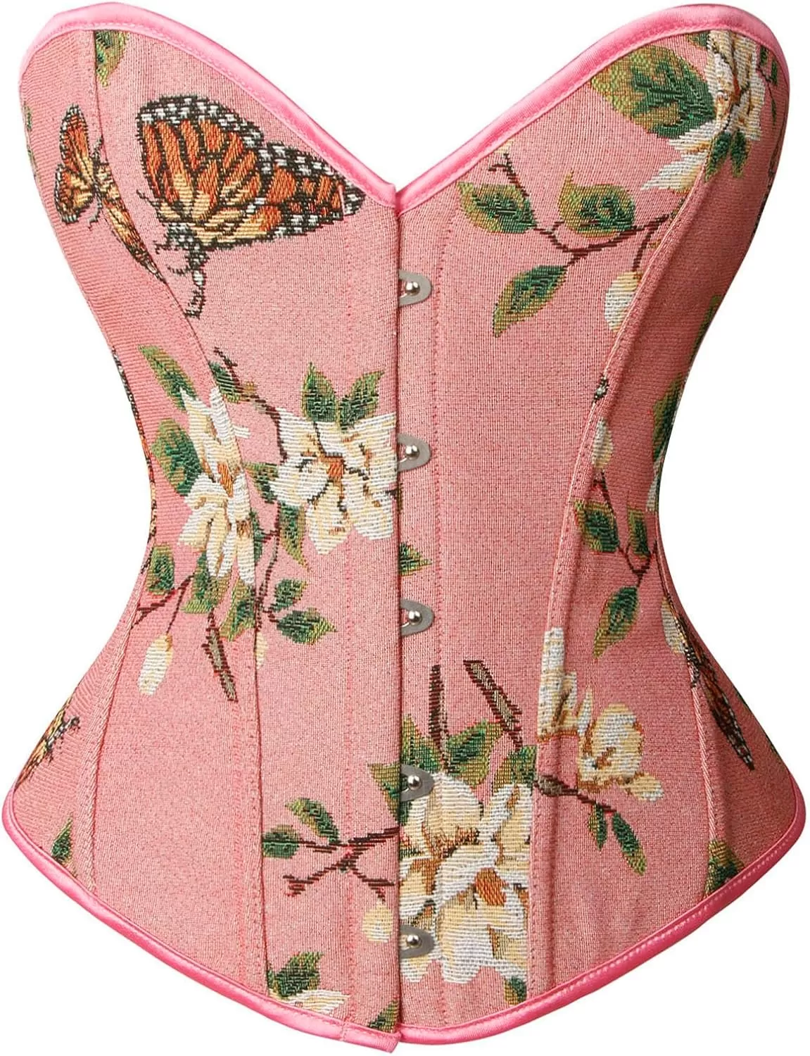 imageCharmian Womens Renaissance Vintage Butterfly Floral Print Overbust Corset TopPink
