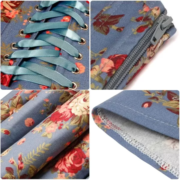 imageCharmian Womens 1950s Vintage Retro Sleeveless Swing Floral Halter Corset DressBlue
