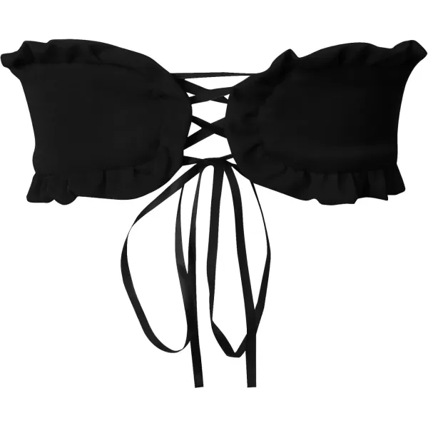imageCharmian Womens Fashion Strapless HeartShaped Open Back Lace Up Bustier TopBlack