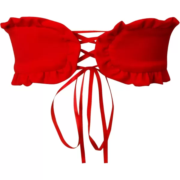 imageCharmian Womens Fashion Strapless HeartShaped Open Back Lace Up Bustier TopRed