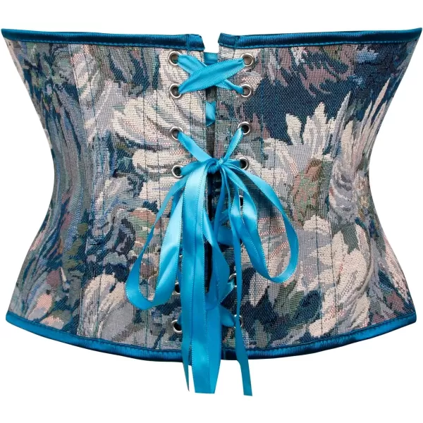 imageCharmian Womens Floral Lace Up Boned Overbust Corset Bustier Bodyshaper TopBlue